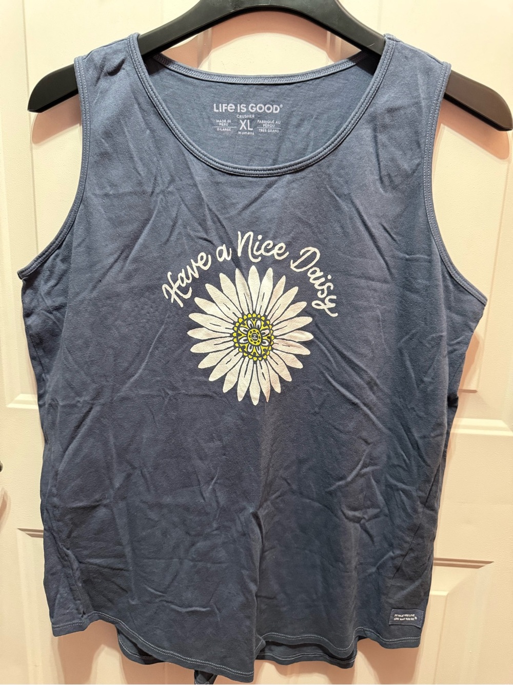 Life Is Good Vintage Navy Tank with White Daisy Graphic